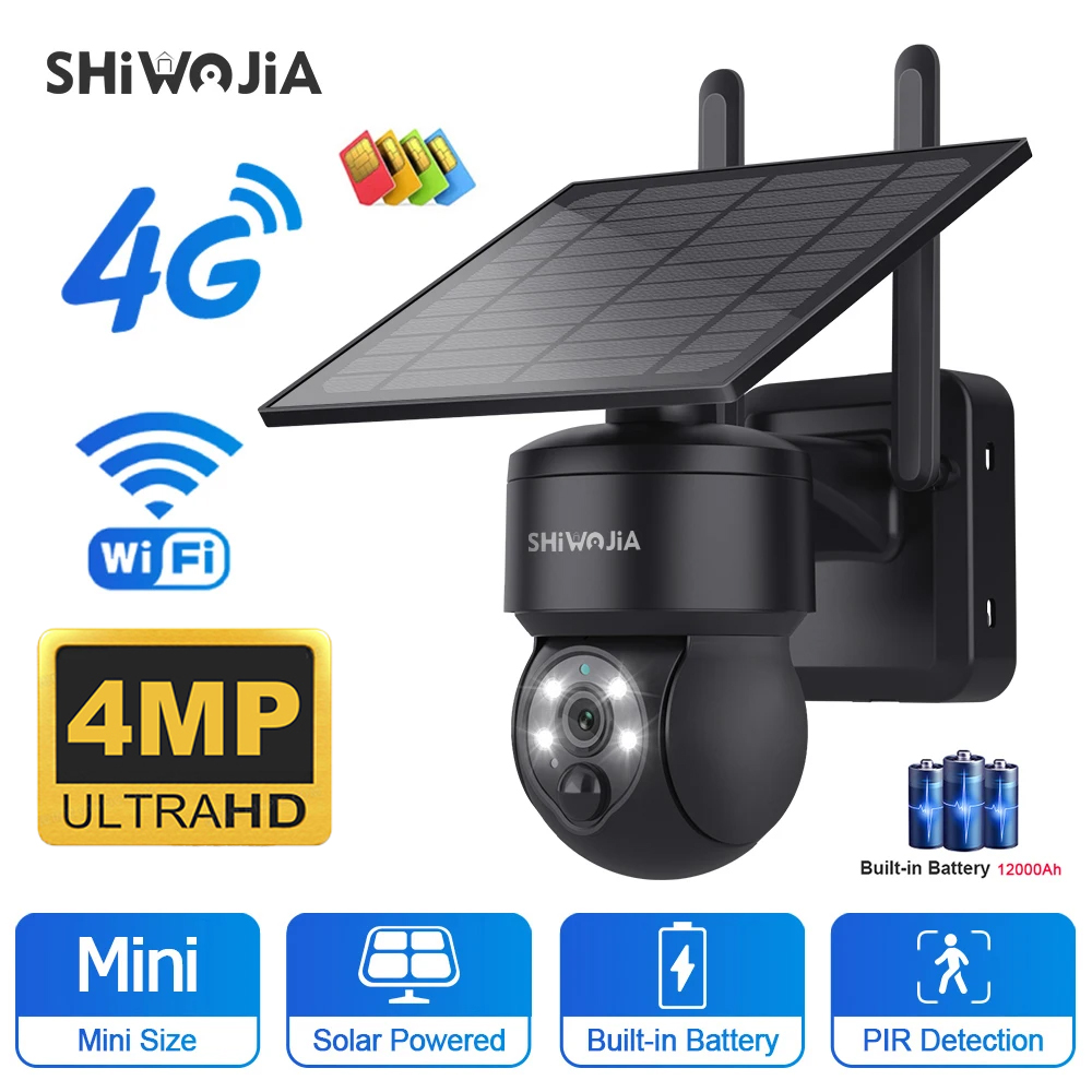 Smart Home Cctv - SHIWOJIA 와이파이 무선 PTZ 태양광 카메라,