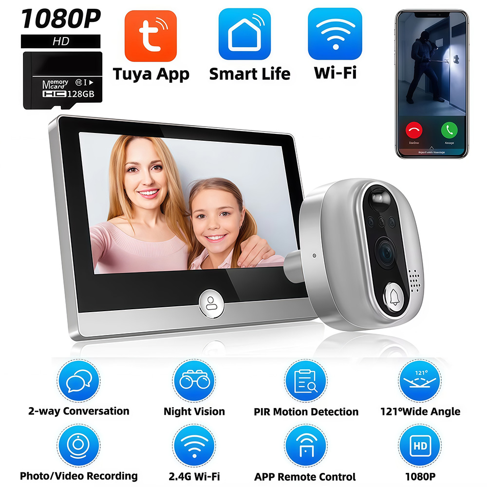 Smart Home Camera - 투야 와이파이 문짝 벨 카메라, 구글