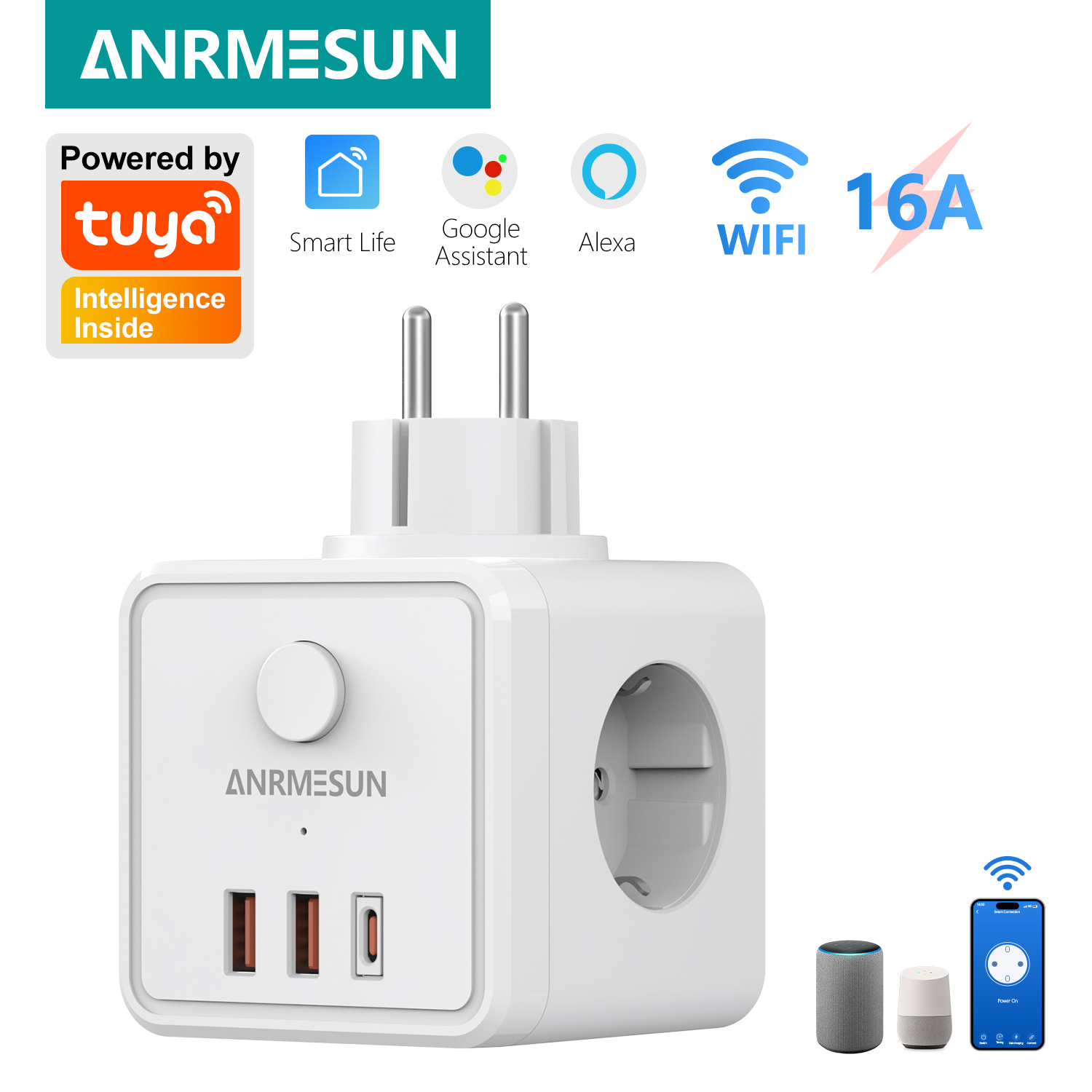 Smart Home Or Smart Home - 3 EU 플러그 2 USB-A 1