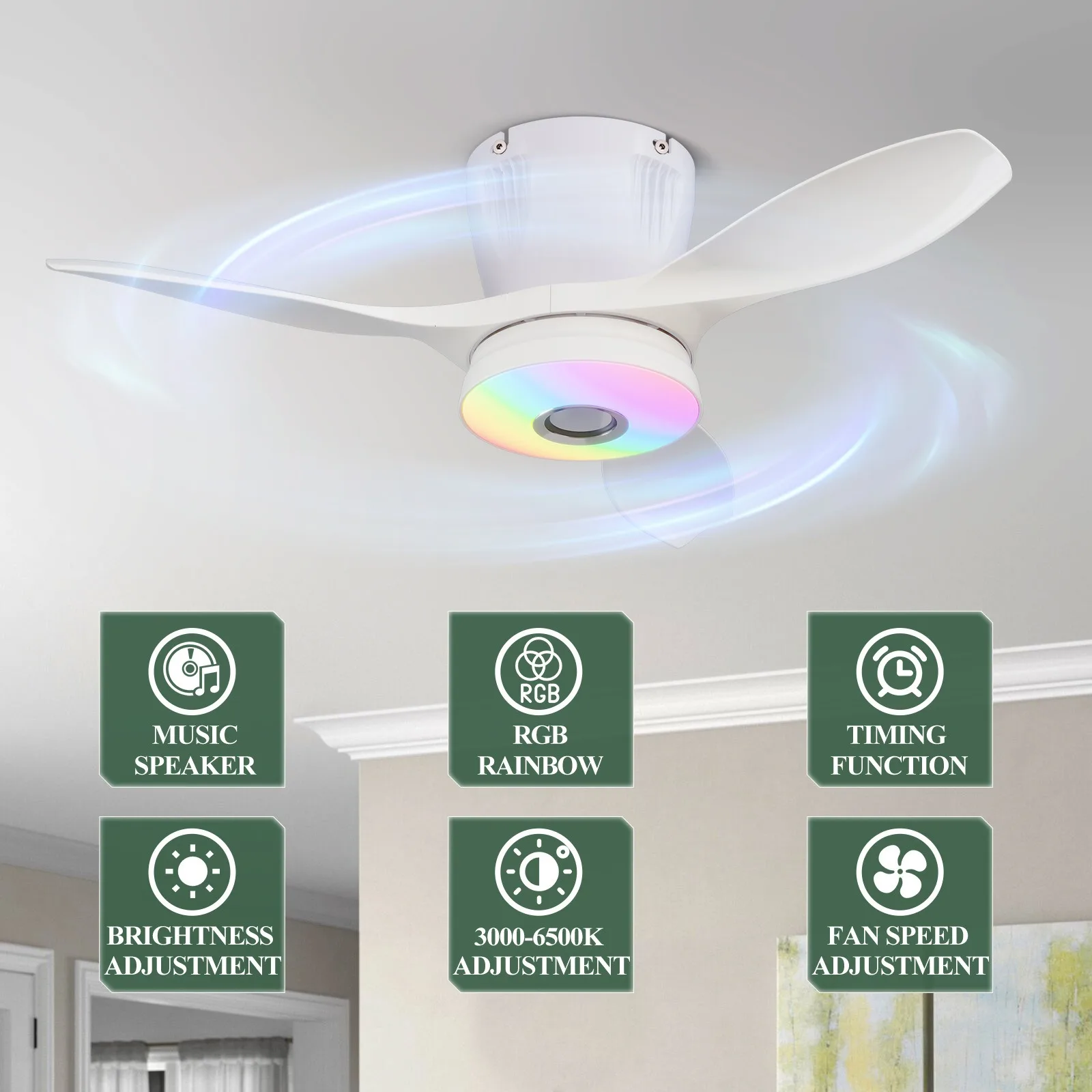 현대적인 RGB 음악 지능형 천장 선풍기 조명, 리모컨 - Voice Control Light Bulb 리뷰 및 가격