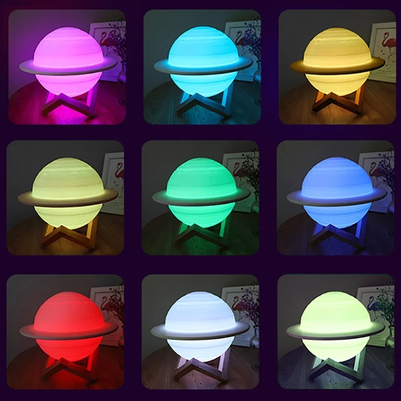 LED 밤 빛 3D 인쇄 토성 램프 16 색 3D 빛  - Voice Control Light Bulb 리뷰 및 가격