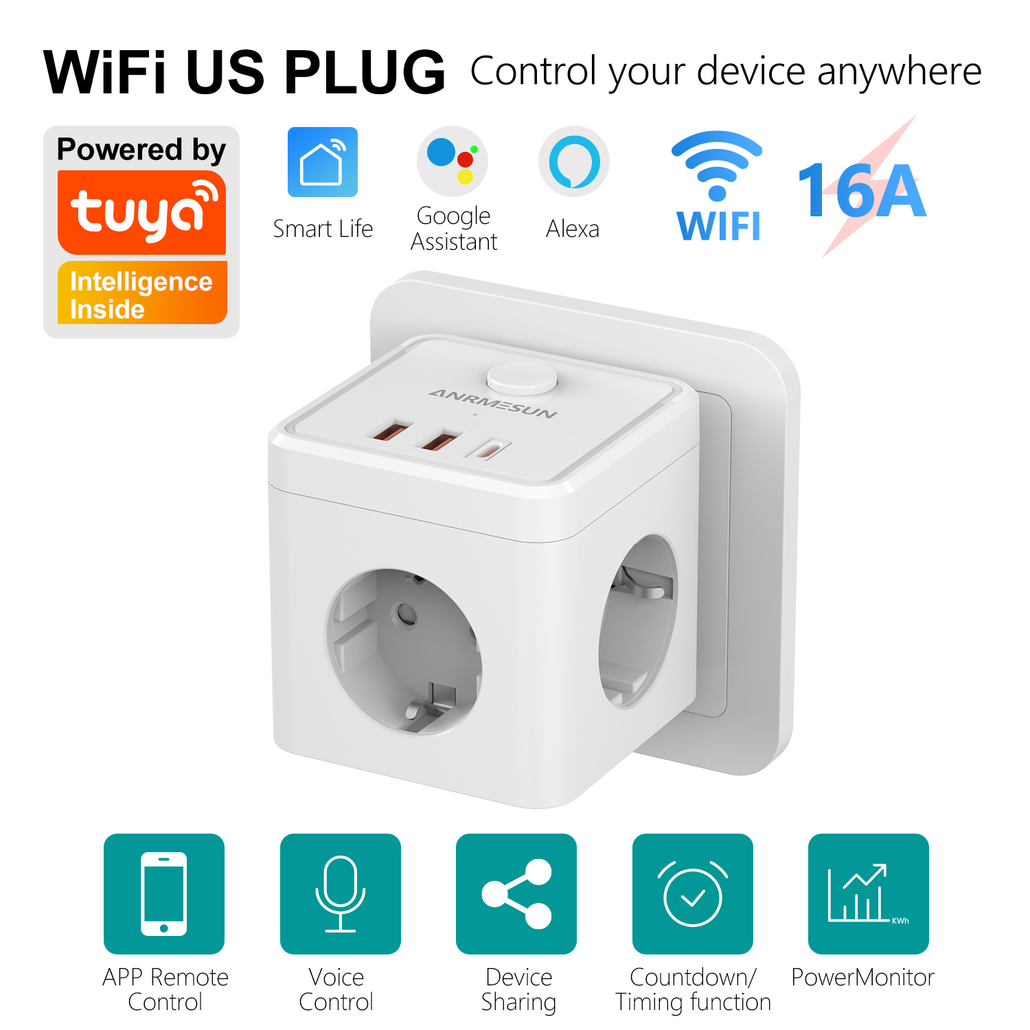 3 EU 플러그 2 USB-A 1 Type-C 포트 충 - Smart Home Or Smart Home 리뷰 및 가격