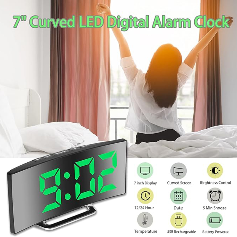 LED 디지털 알람 시계 곡선 스크린 미러 무소음 전자 - Smart Home Retrofit 리뷰 및 가격