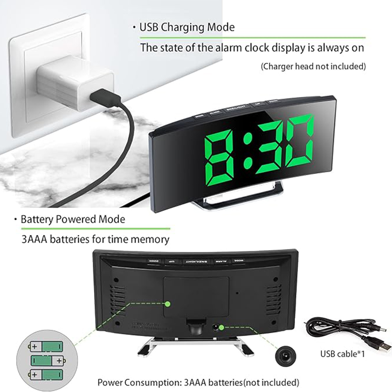 LED 디지털 알람 시계 곡선 스크린 미러 무소음 전자 - Smart Home Retrofit 리뷰 및 가격